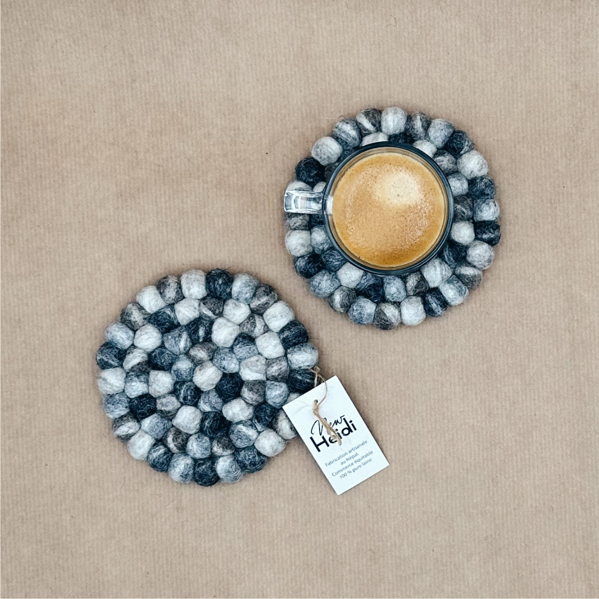 Set de 2 sous-verres "boule" en feutrine - New Heidi