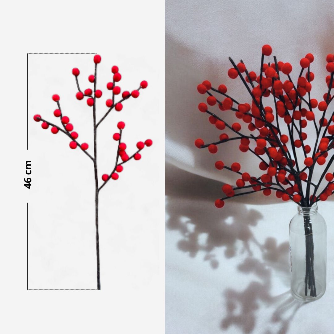 Lot de 3 branches de baies rouges - New Heidi
