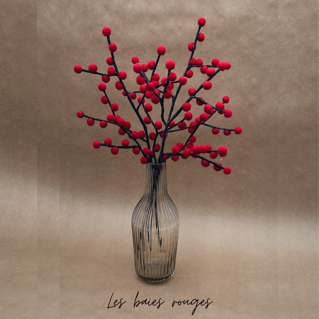 Lot de 3 branches de baies rouges - New Heidi