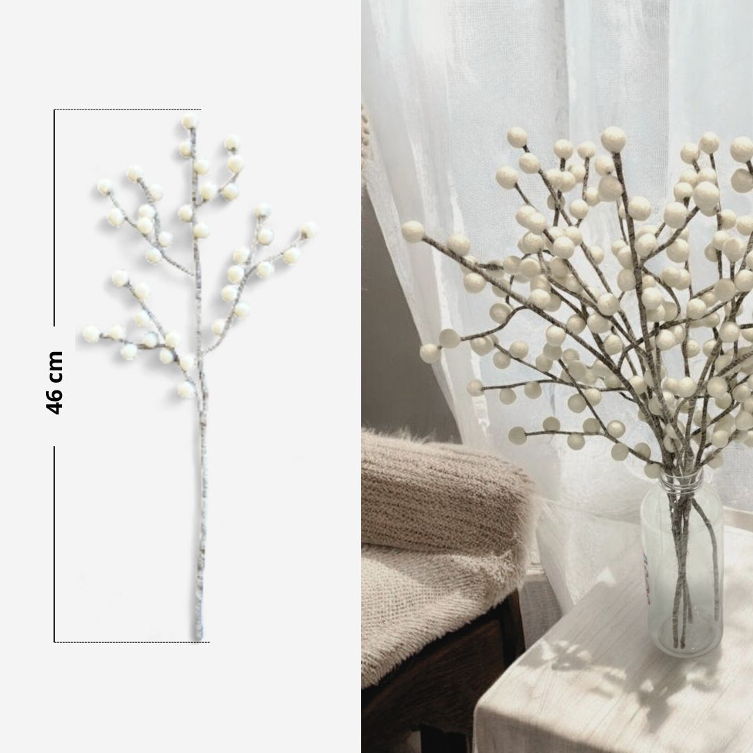 Lot de 3 branches de baies blanches branches claires - New Heidi