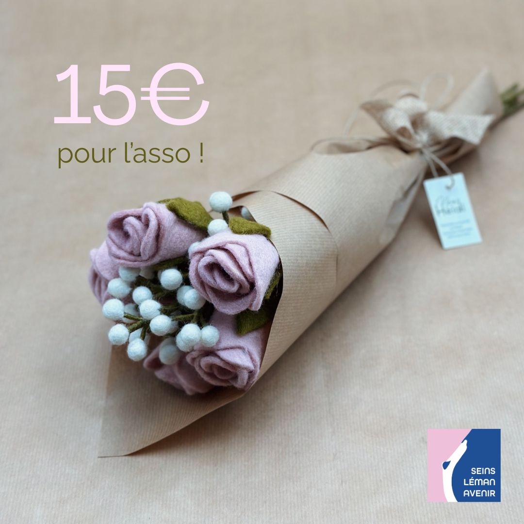 Bouquet solidaire 4 â 5 roses, 1 gypsophile en feutre đč