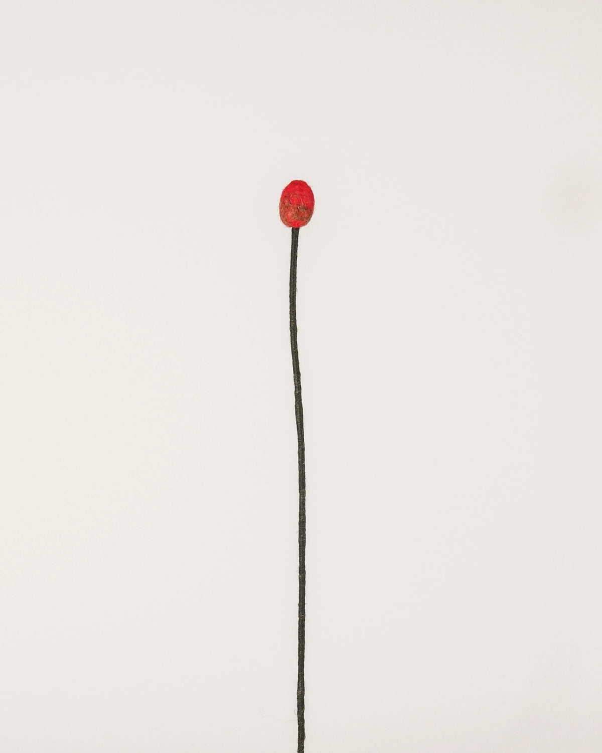 Bourgeon de coquelicot en feutrine sur un fond blanc.