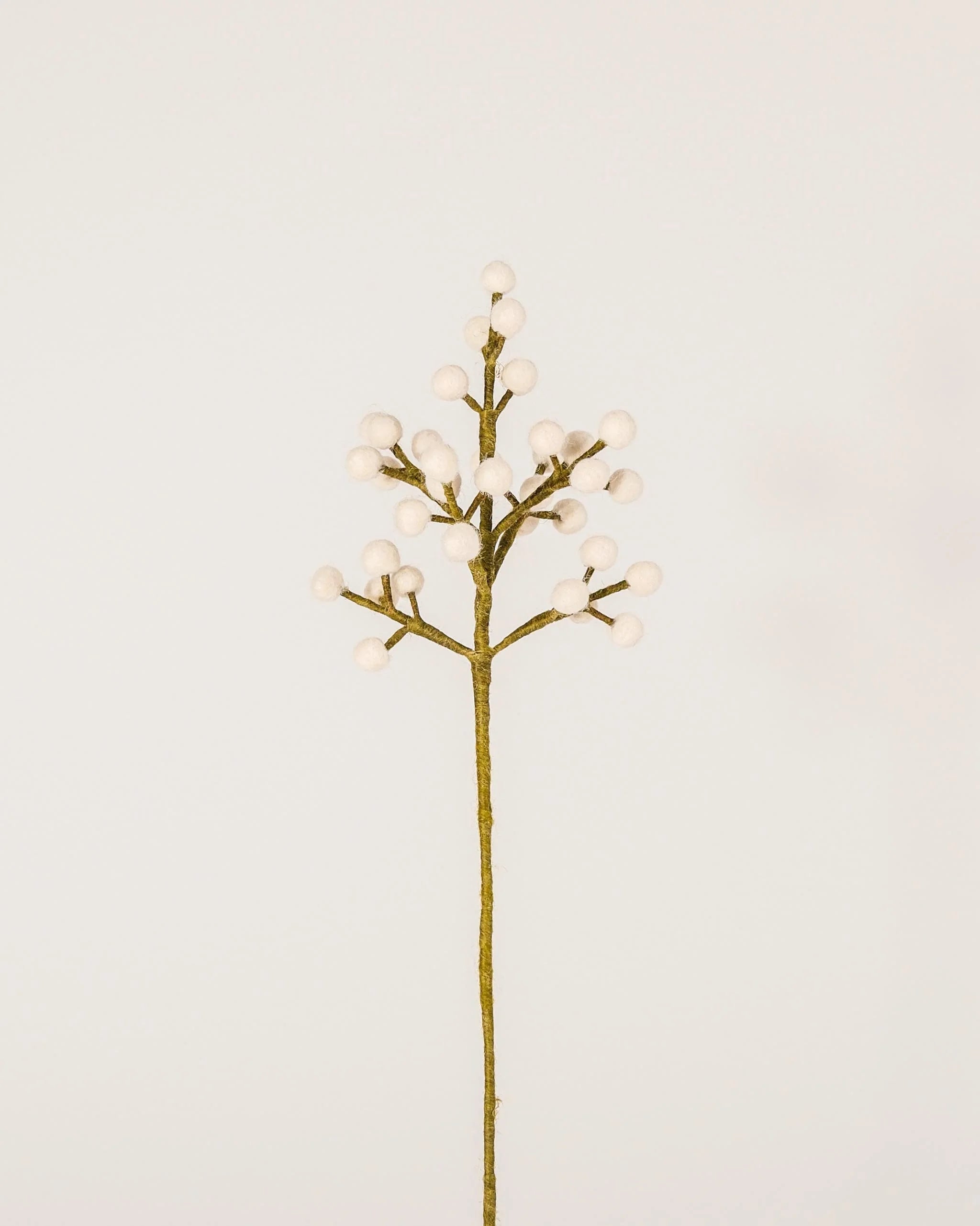 Photo d'un gypsophile en feutrine sur un fond blanc style photo packshot.