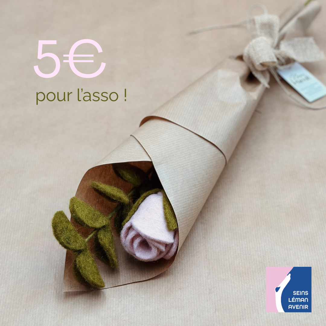 Bouquet solidaire 1 – 1 rose, 1 eucalyptus en feutre 🌹🌿