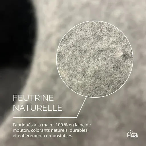 Détail de la feutrine 100 % laine de mouton naturelle, durable et compostable utilisée par New Heidi.
