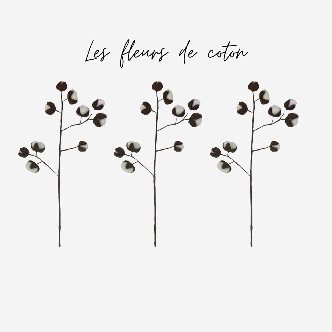 Lot de 3 branches de fleurs de coton - New Heidi