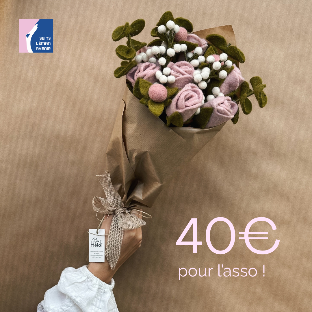 Bouquet solidaire 7 – 7 roses, 3 boutons, 2 gypsophiles, 4 eucalyptus en feutre 🌹
