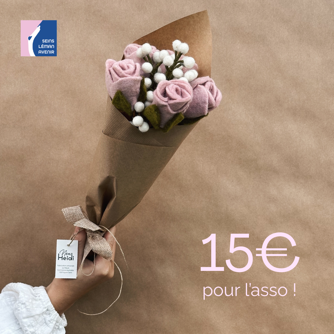 Bouquet solidaire 4 – 5 roses, 1 gypsophile en feutre 🌹