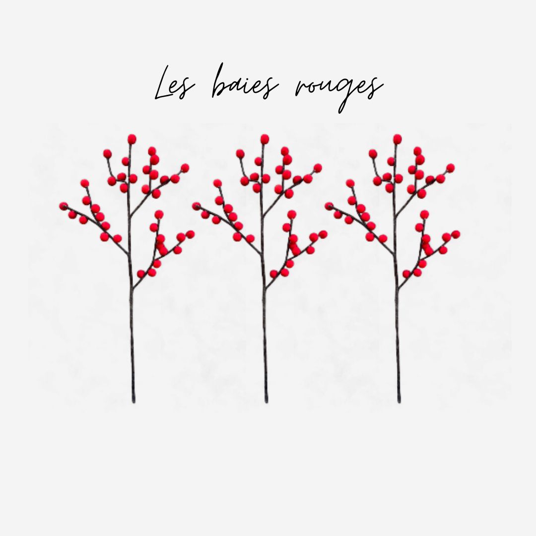 Lot de 3 branches de baies rouges - New Heidi