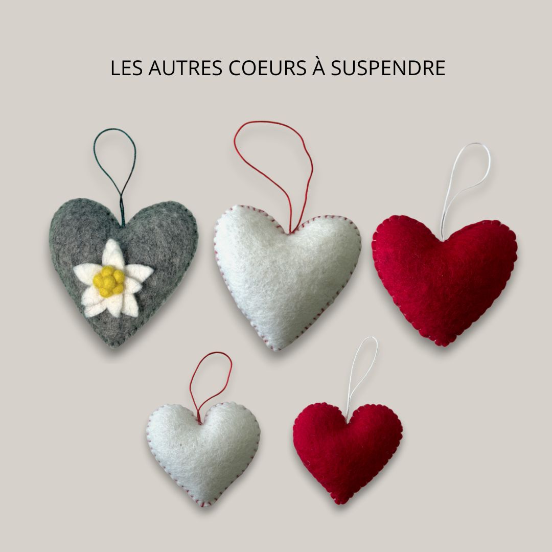 Décorations à suspendre en forme de cœur avec Edelweiss en feutrine – New Heidi