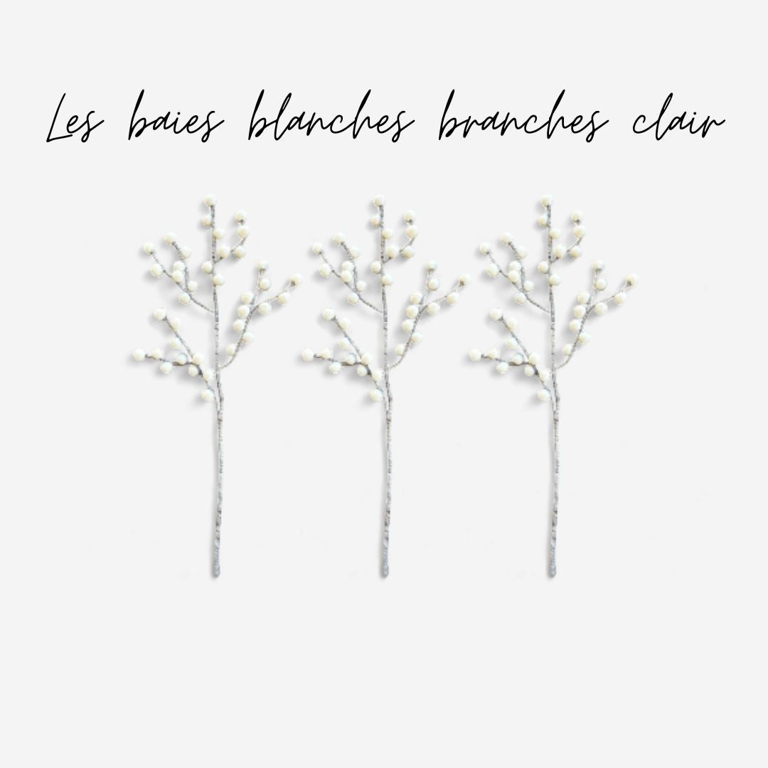 Lot de 3 branches de baies blanches branches claires - New Heidi