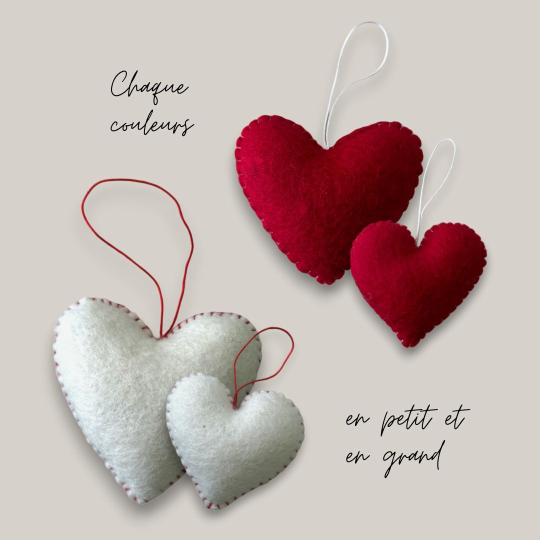 Décorations à suspendre en forme de cœur en feutrine (rouge et blanc) – New Heidi