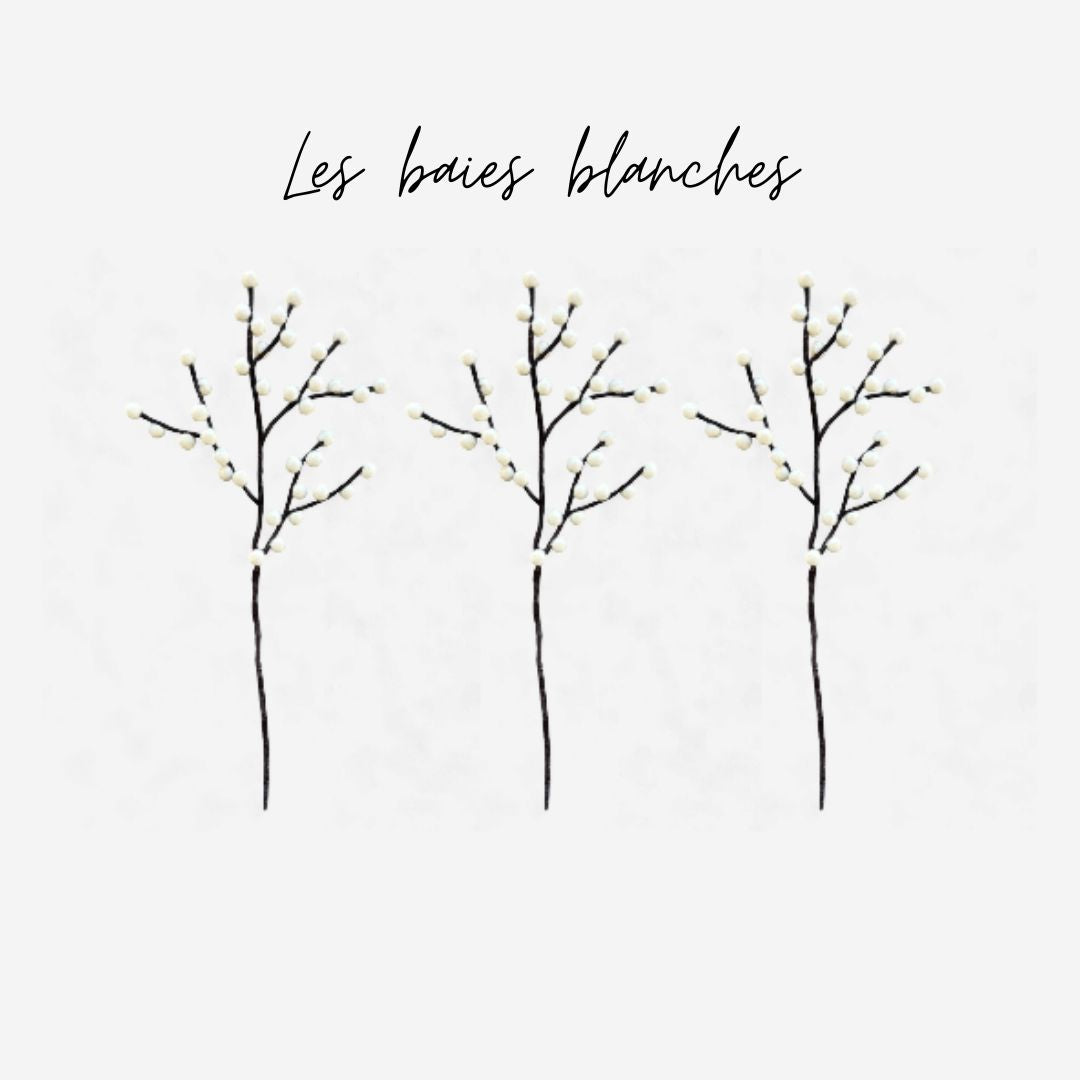 Lot de 3 branches de baies blanches - New Heidi