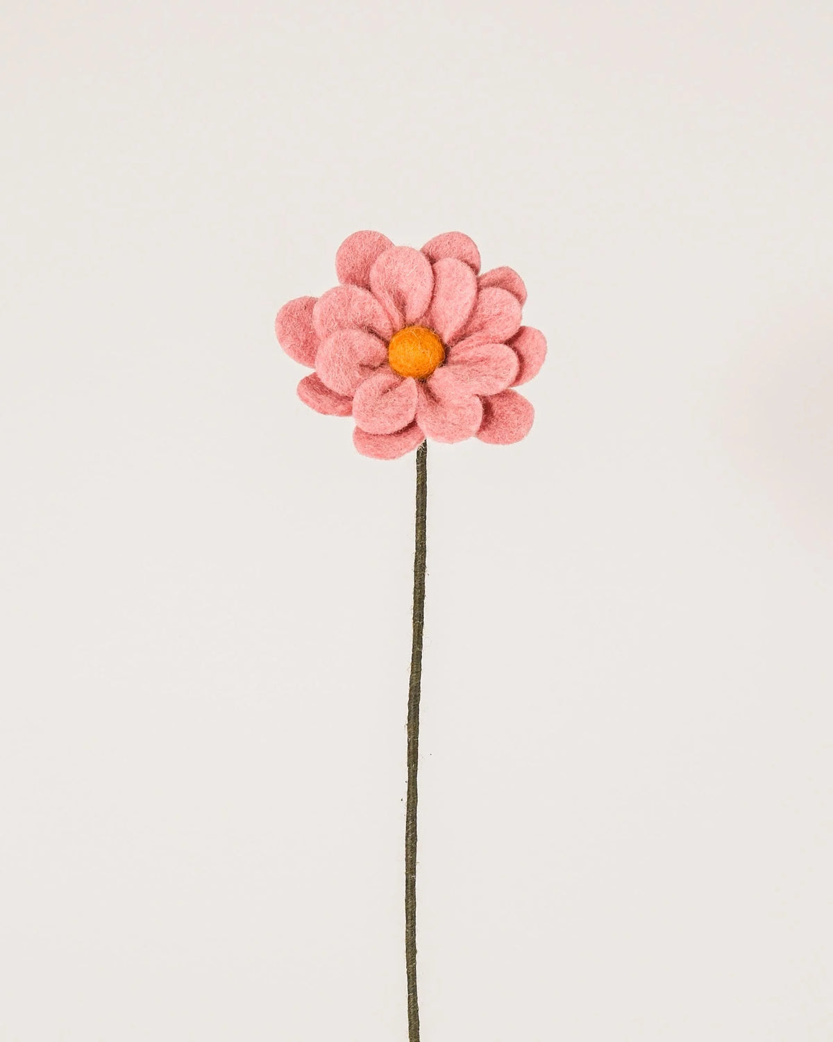 Photo d'une anémone rose en feutrine sur un fond blanc.