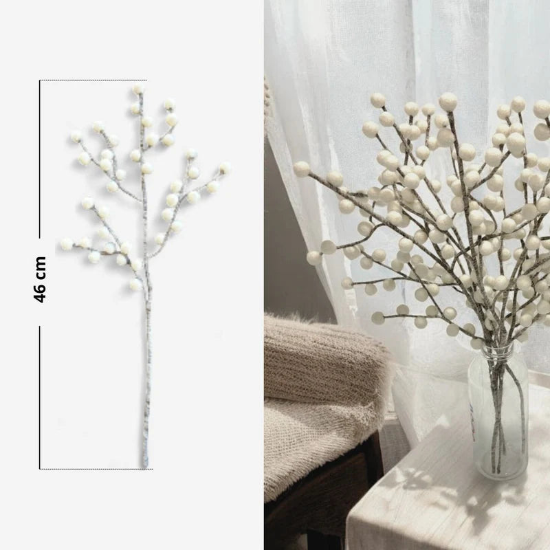 Guide des dimensions pour une branche de baies blanches New Heidi : hauteur de 46 cm et détail artisanal.