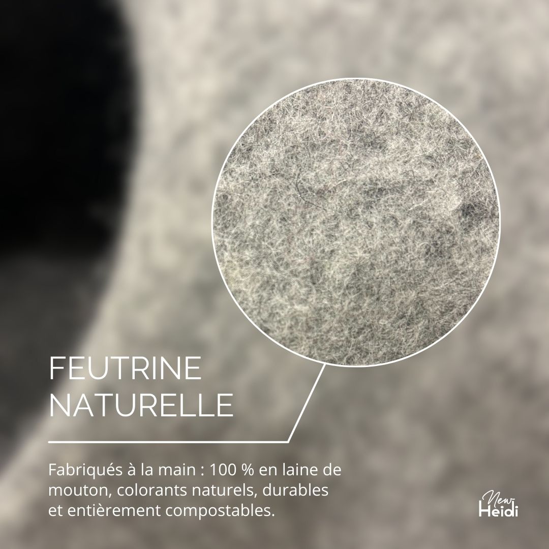 Détail de la laine de mouton 100% naturelle, durable et compostable utilisée par New Heidi.