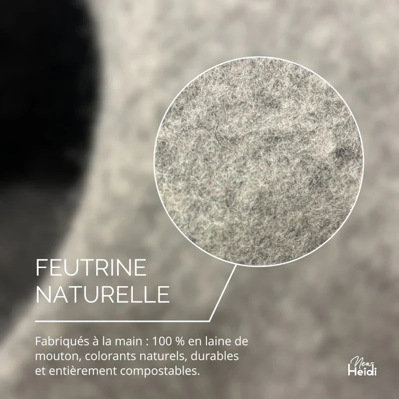 Détail de la feutrine 100 % laine de mouton naturelle, durable et compostable utilisée par New Heidi.